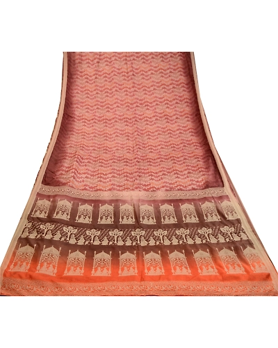 Sanskriti Vintage Pink Baluchari Mythological Sarees Pure Silk Print Sari Fabric, PR-59216-Dusty Pink-Printed Floral Design-Pure Silk-7