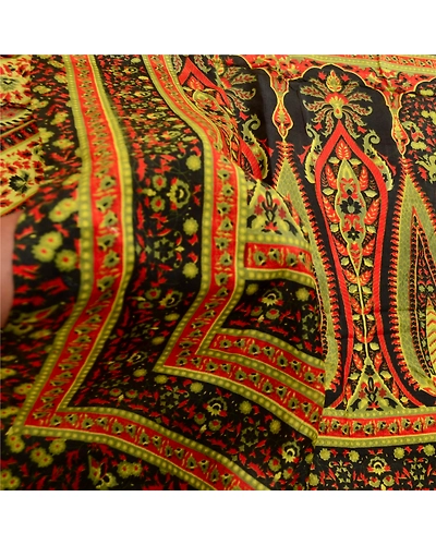 Sanskriti Vintage Black Sarees Pure Silk Printed Sari 5Yd Floral Craft Fabric, PR-59219-Black-Printed Floral Design-Pure Silk-5