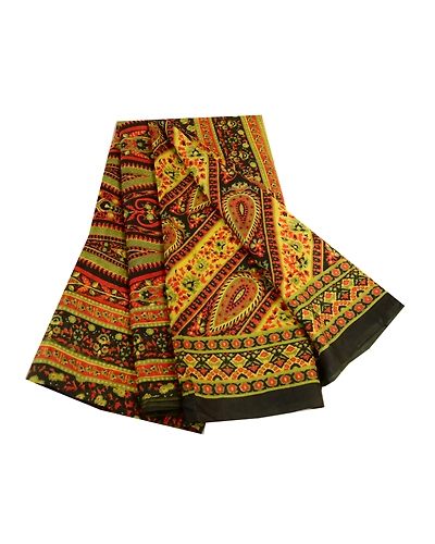Sanskriti Vintage Black Sarees Pure Silk Printed Sari 5Yd Floral Craft Fabric, PR-59219-Black-Printed Floral Design-Pure Silk-6