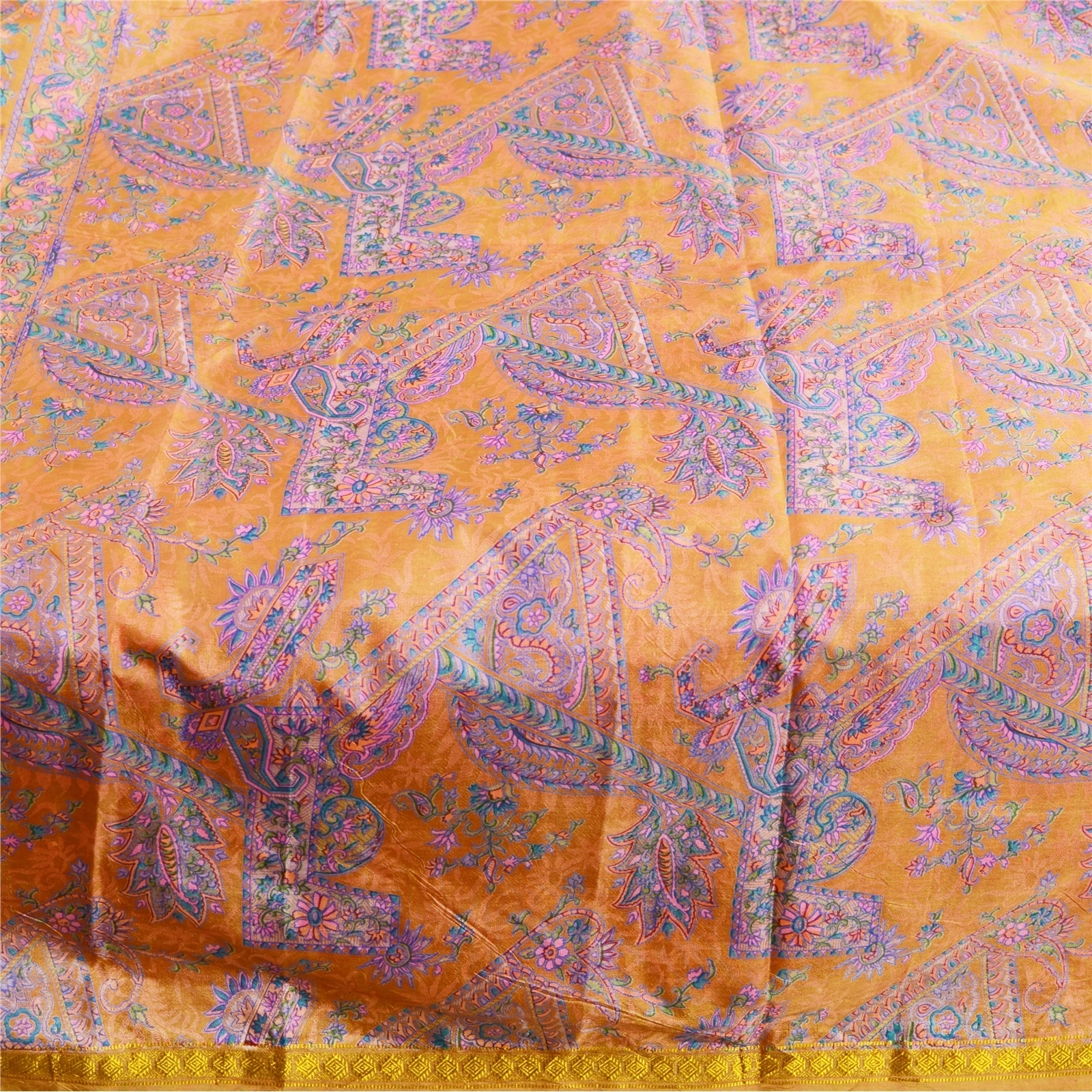 Sanskriti Vintage Green Sarees Art Silk Printed Zari Border Sari Craft Fabric, PR-59220-Green-Printed Floral Design-Art Silk-3