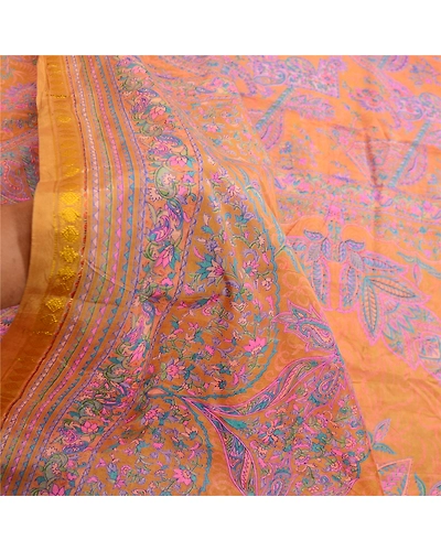 Sanskriti Vintage Green Sarees Art Silk Printed Zari Border Sari Craft Fabric, PR-59220-Green-Printed Floral Design-Art Silk-5