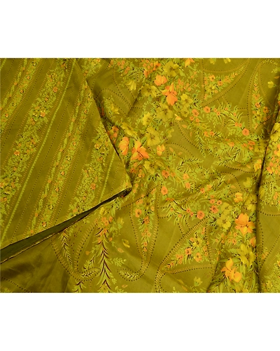 Sanskriti Vintage Green Sarees 100% Pure Silk Printed Sari 5Yd Soft Craft Fabric, PR-59228-Green-Printed Floral Design-Pure Silk-2