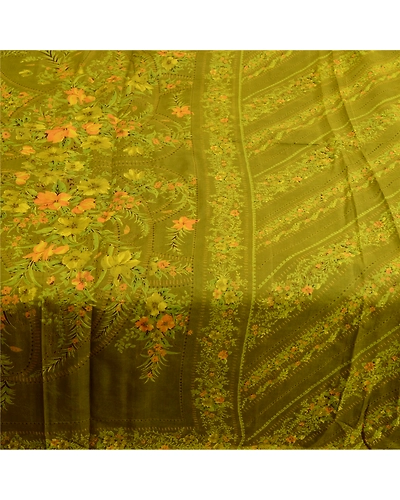 Sanskriti Vintage Green Sarees 100% Pure Silk Printed Sari 5Yd Soft Craft Fabric, PR-59228-Green-Printed Floral Design-Pure Silk-3