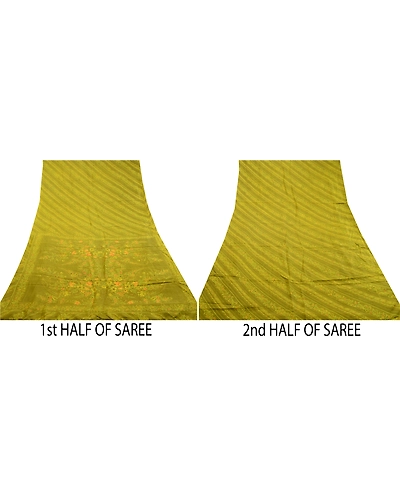 Sanskriti Vintage Green Sarees 100% Pure Silk Printed Sari 5Yd Soft Craft Fabric, PR-59228-Green-Printed Floral Design-Pure Silk-4