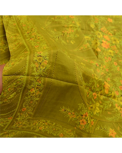 Sanskriti Vintage Green Sarees 100% Pure Silk Printed Sari 5Yd Soft Craft Fabric, PR-59228-Green-Printed Floral Design-Pure Silk-5
