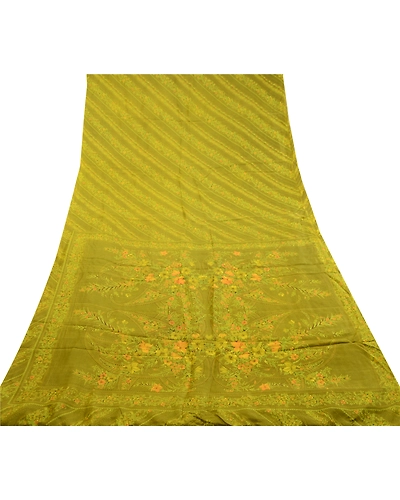 Sanskriti Vintage Green Sarees 100% Pure Silk Printed Sari 5Yd Soft Craft Fabric, PR-59228-Green-Printed Floral Design-Pure Silk-7