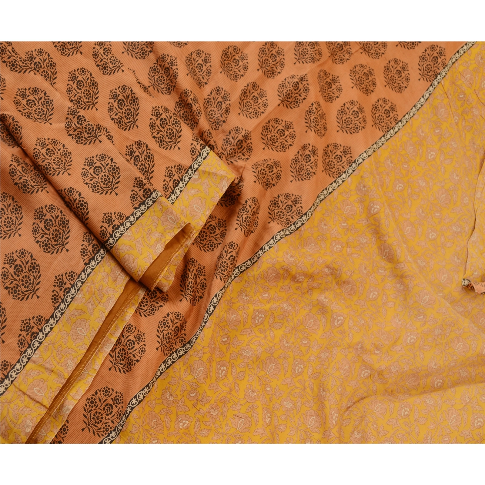 Sanskriti Vintage Orange Sarees 100% Pure Silk Printed Sari Soft Craft Fabric, PR-59234-Orange-Printed Floral Design-Pure Silk-1