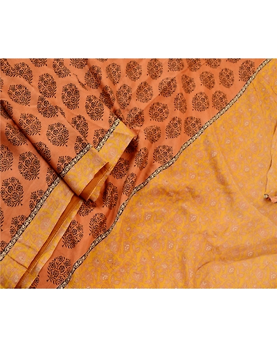 Sanskriti Vintage Orange Sarees 100% Pure Silk Printed Sari Soft Craft Fabric, PR-59234-Orange-Printed Floral Design-Pure Silk-1