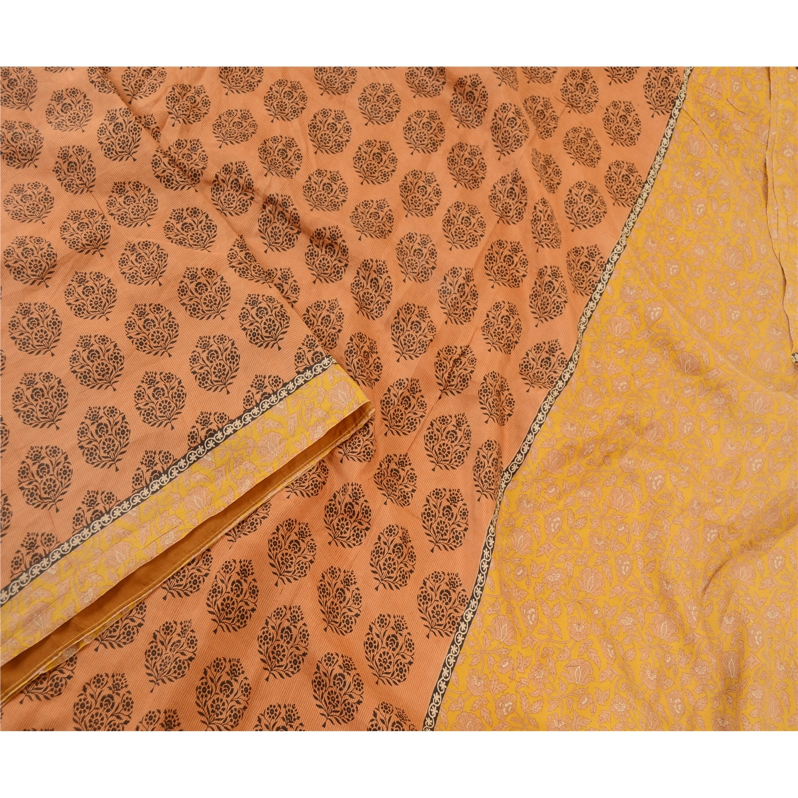 Sanskriti Vintage Orange Sarees 100% Pure Silk Printed Sari Soft Craft Fabric, PR-59234-Orange-Printed Floral Design-Pure Silk-2