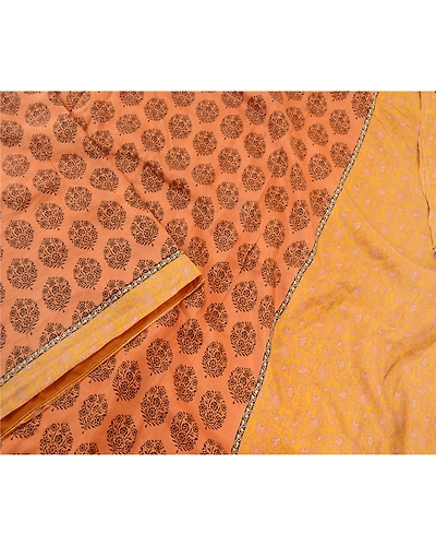 Sanskriti Vintage Orange Sarees 100% Pure Silk Printed Sari Soft Craft Fabric, PR-59234-Orange-Printed Floral Design-Pure Silk-2