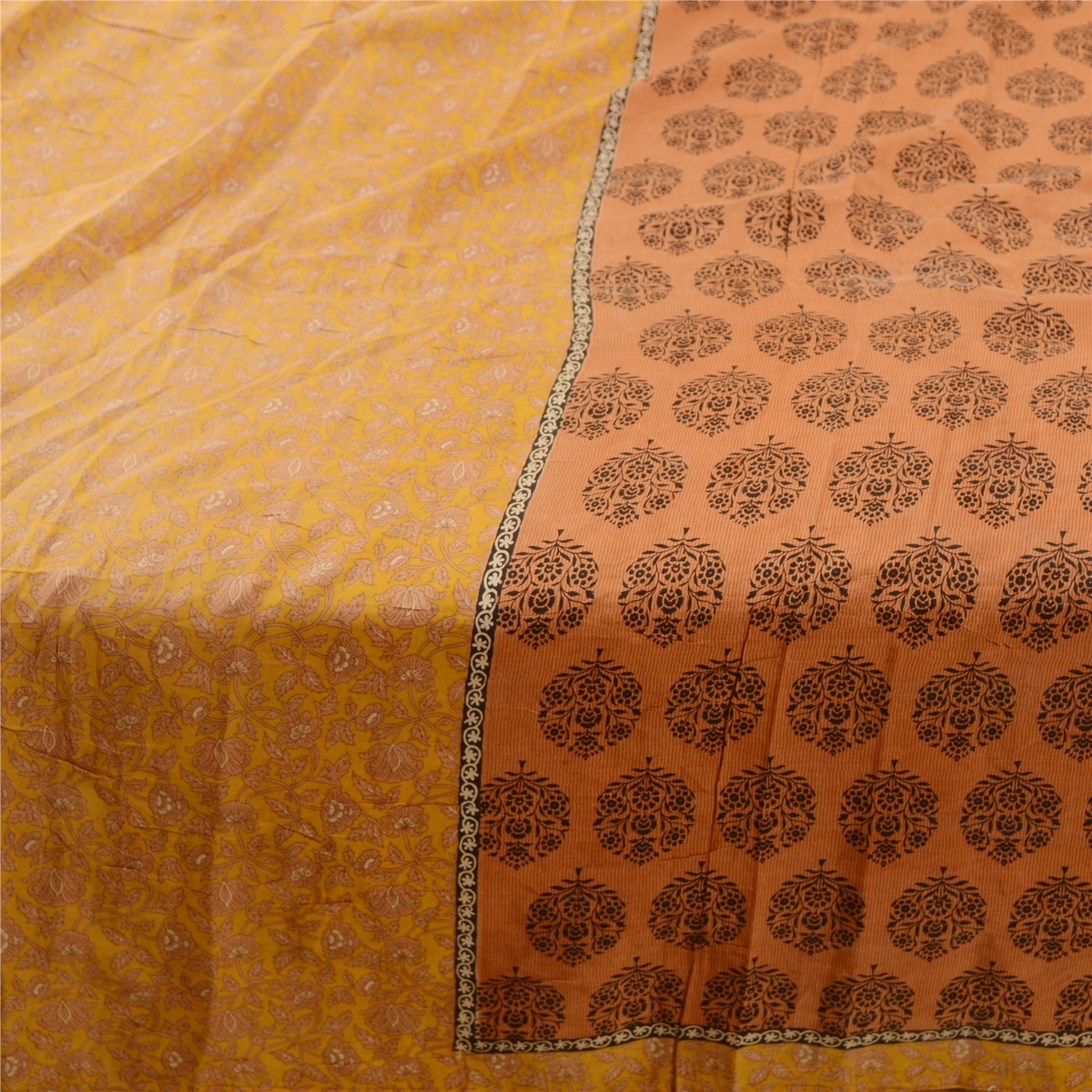 Sanskriti Vintage Orange Sarees 100% Pure Silk Printed Sari Soft Craft Fabric, PR-59234-Orange-Printed Floral Design-Pure Silk-3