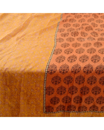Sanskriti Vintage Orange Sarees 100% Pure Silk Printed Sari Soft Craft Fabric, PR-59234-Orange-Printed Floral Design-Pure Silk-3