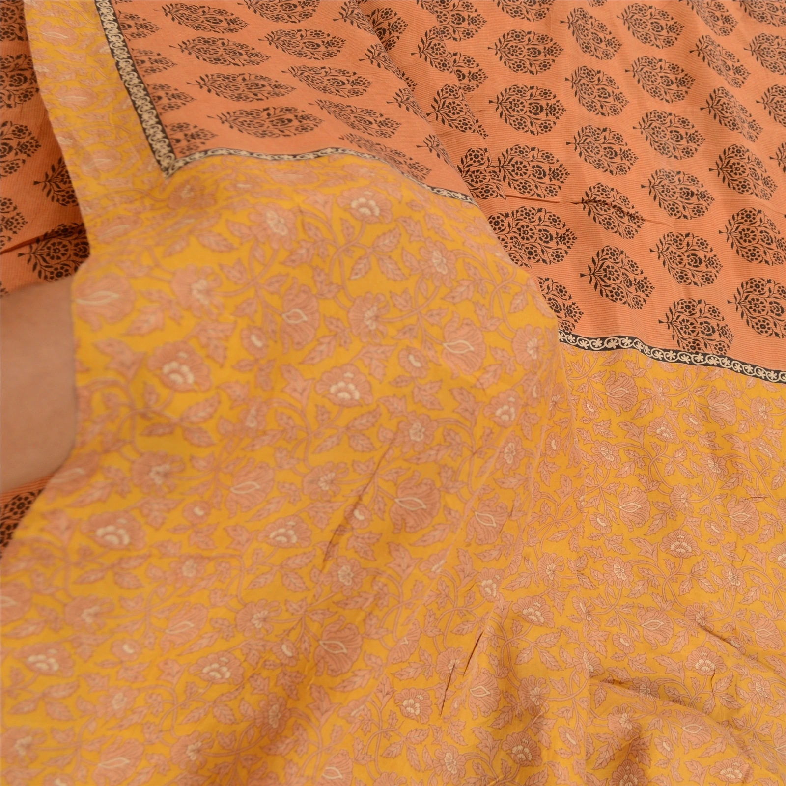 Sanskriti Vintage Orange Sarees 100% Pure Silk Printed Sari Soft Craft Fabric, PR-59234-Orange-Printed Floral Design-Pure Silk-5