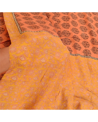 Sanskriti Vintage Orange Sarees 100% Pure Silk Printed Sari Soft Craft Fabric, PR-59234-Orange-Printed Floral Design-Pure Silk-5