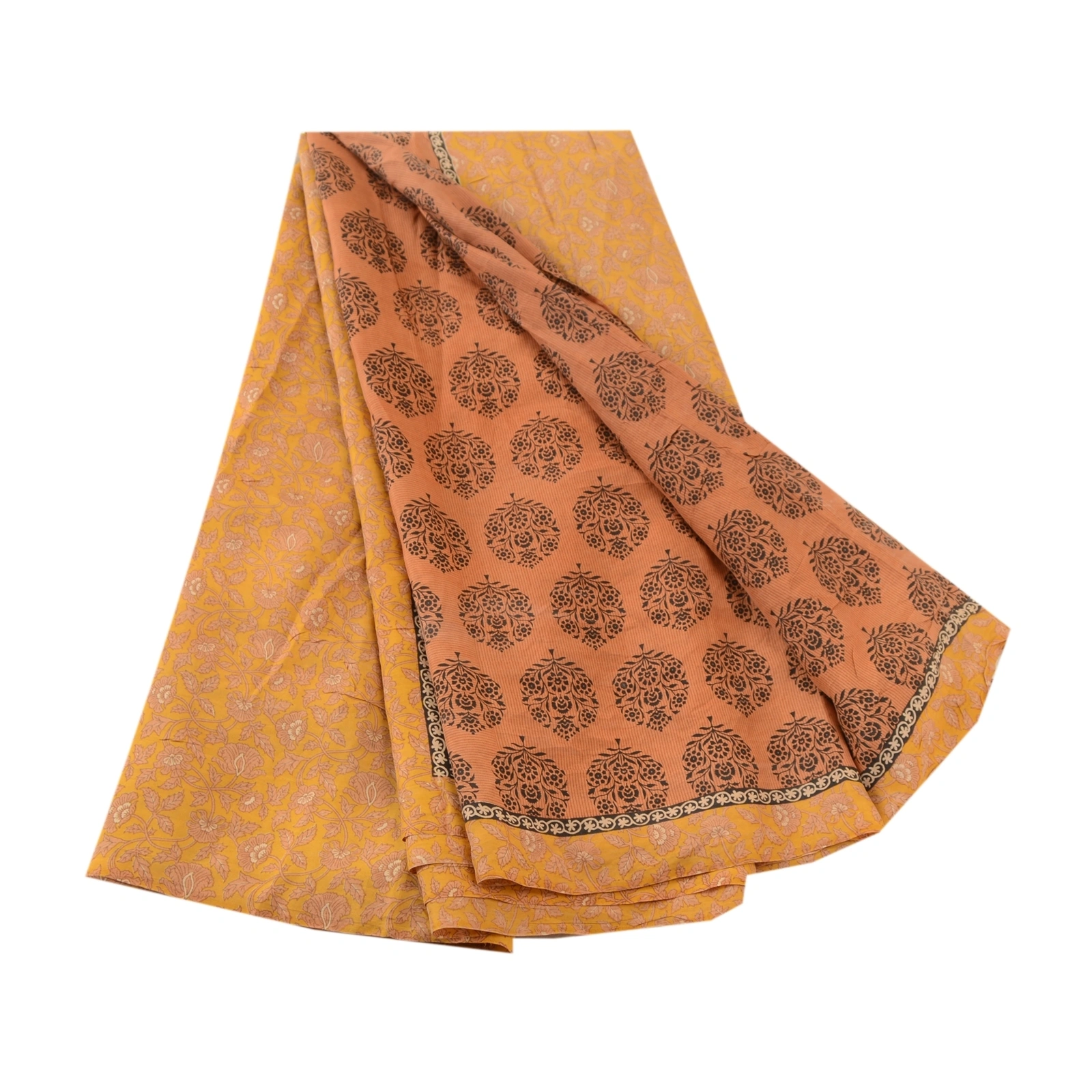 Sanskriti Vintage Orange Sarees 100% Pure Silk Printed Sari Soft Craft Fabric, PR-59234-Orange-Printed Floral Design-Pure Silk-6