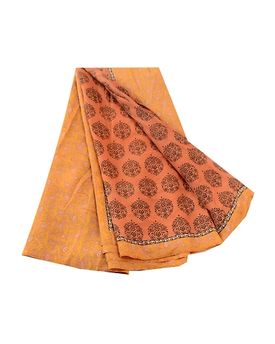 Sanskriti Vintage Orange Sarees 100% Pure Silk Printed Sari Soft Craft Fabric, PR-59234-Orange-Printed Floral Design-Pure Silk-6