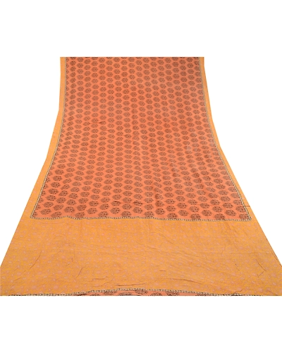 Sanskriti Vintage Orange Sarees 100% Pure Silk Printed Sari Soft Craft Fabric, PR-59234-Orange-Printed Floral Design-Pure Silk-7