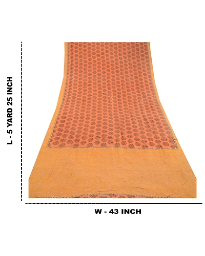 Sanskriti Vintage Orange Sarees 100% Pure Silk Printed Sari Soft Craft Fabric, PR-59234-Orange-Printed Floral Design-Pure Silk-8