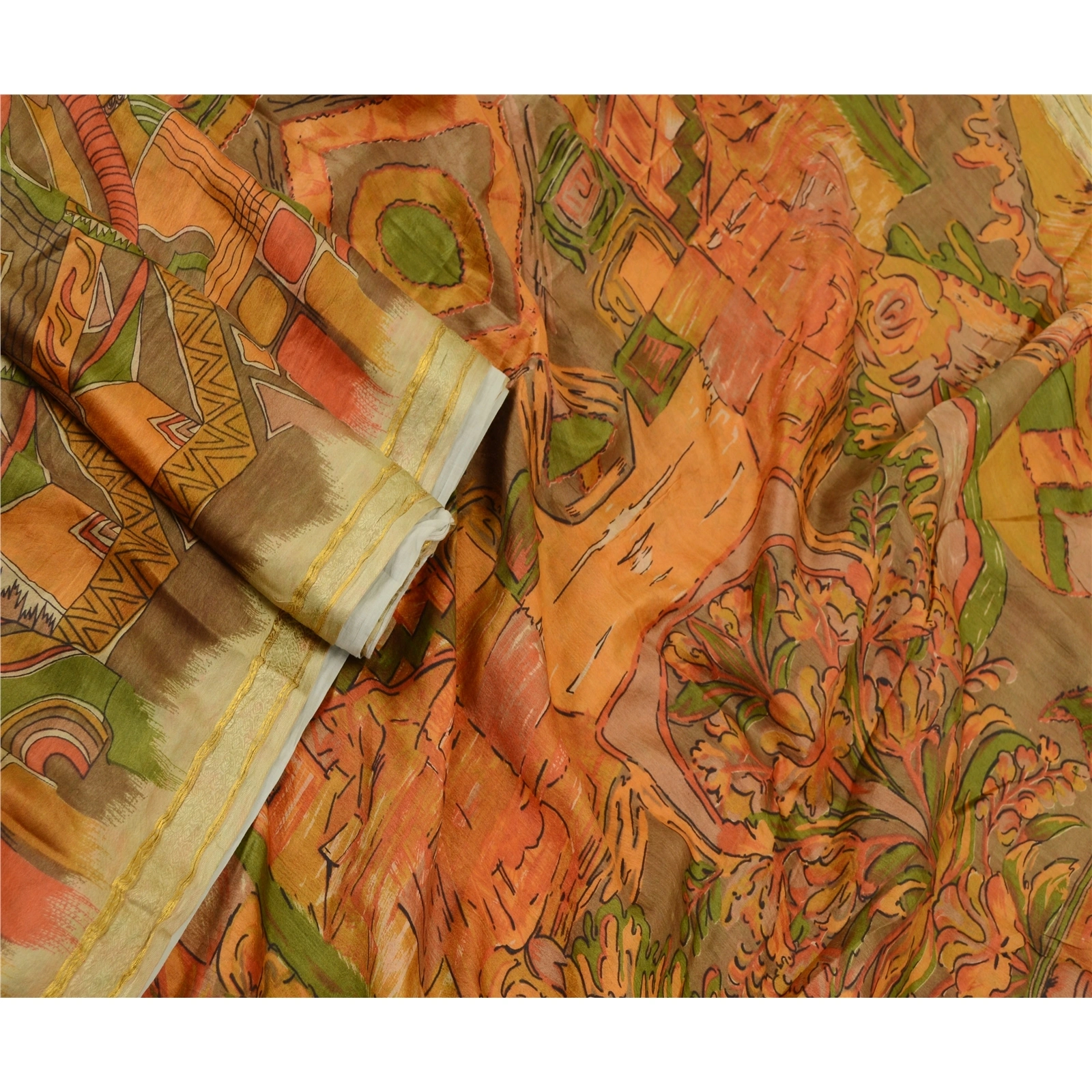 Sanskriti Vintage Multi Sarees Pure Silk Printed Zari Border Sari Craft Fabric, PR-59238-Multi-Printed Floral Design-Pure Silk-1