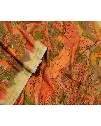 Sanskriti Vintage Multi Sarees Pure Silk Printed Zari Border Sari Craft Fabric, PR-59238-Multi-Printed Floral Design-Pure Silk-1