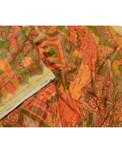 Sanskriti Vintage Multi Sarees Pure Silk Printed Zari Border Sari Craft Fabric, PR-59238-Multi-Printed Floral Design-Pure Silk-2