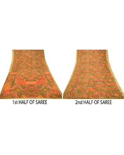 Sanskriti Vintage Multi Sarees Pure Silk Printed Zari Border Sari Craft Fabric, PR-59238-Multi-Printed Floral Design-Pure Silk-4