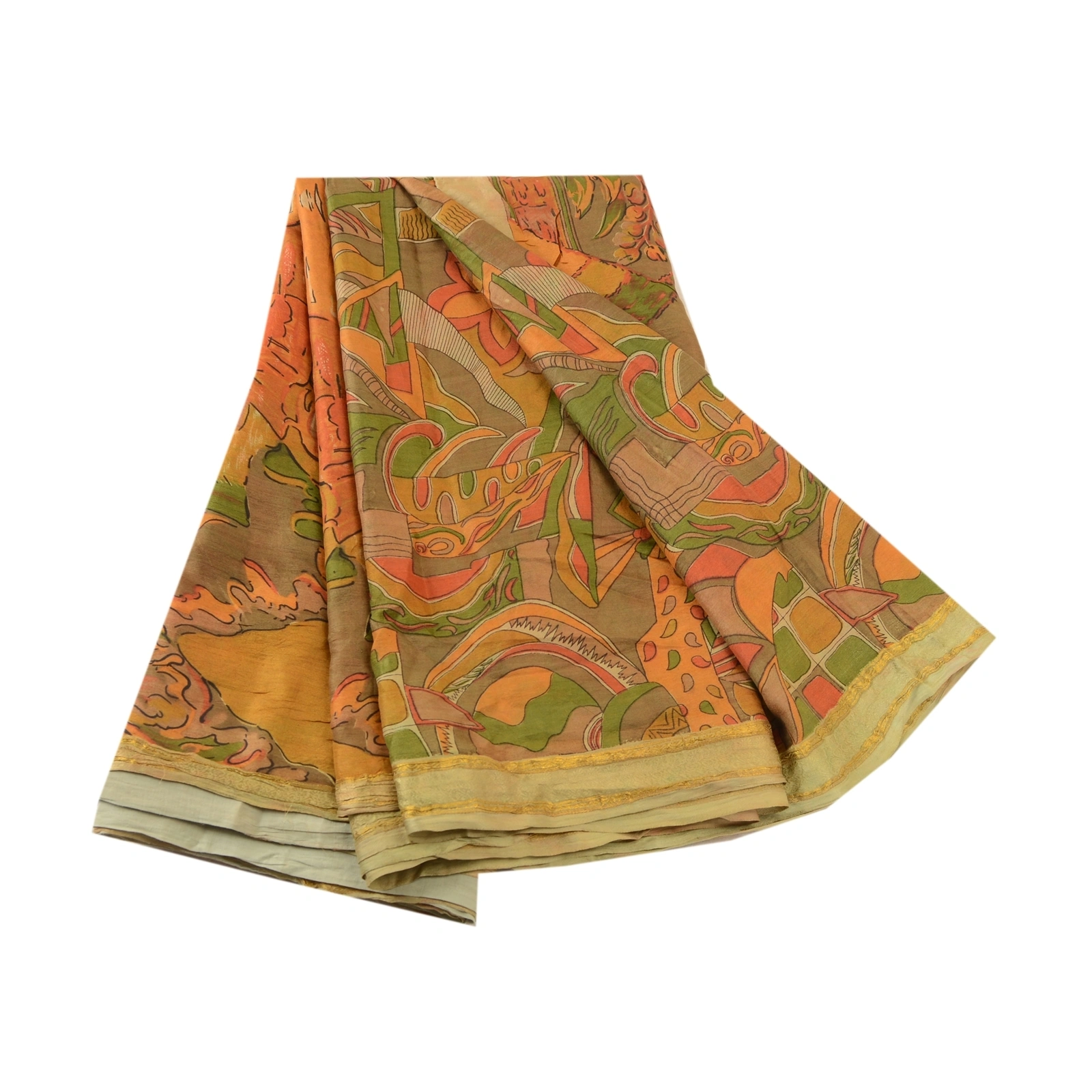 Sanskriti Vintage Multi Sarees Pure Silk Printed Zari Border Sari Craft Fabric, PR-59238-Multi-Printed Floral Design-Pure Silk-6