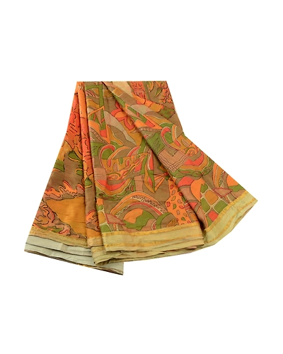 Sanskriti Vintage Multi Sarees Pure Silk Printed Zari Border Sari Craft Fabric, PR-59238-Multi-Printed Floral Design-Pure Silk-6