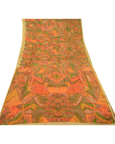 Sanskriti Vintage Multi Sarees Pure Silk Printed Zari Border Sari Craft Fabric, PR-59238-Multi-Printed Floral Design-Pure Silk-7