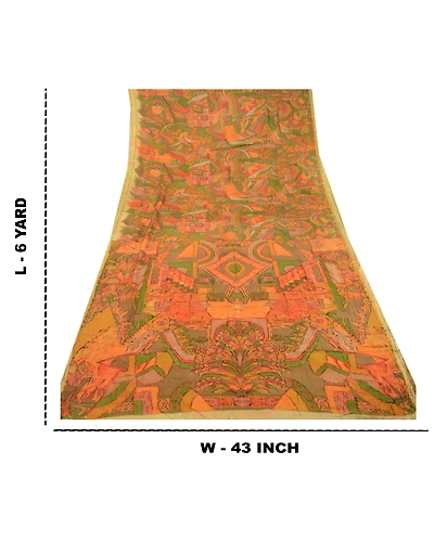 Sanskriti Vintage Multi Sarees Pure Silk Printed Zari Border Sari Craft Fabric, PR-59238-Multi-Printed Floral Design-Pure Silk-8