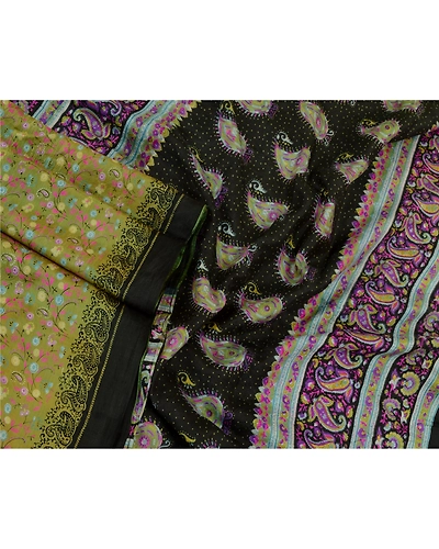 Sanskriti Vintage Green Sarees Pure Silk Printed Floral Sari 5Yd Craft Fabric, PR-59242-Green-Printed Floral Design-Pure Silk-1