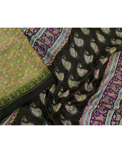 Sanskriti Vintage Green Sarees Pure Silk Printed Floral Sari 5Yd Craft Fabric, PR-59242-Green-Printed Floral Design-Pure Silk-2