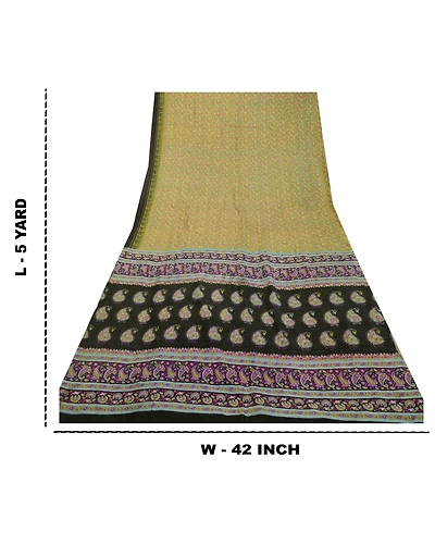 Sanskriti Vintage Green Sarees Pure Silk Printed Floral Sari 5Yd Craft Fabric, PR-59242-Green-Printed Floral Design-Pure Silk-8