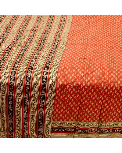 Sanskriti Vintage Orange Indian Sarees Pure Silk Printed Soft Sari Craft Fabric, PR-59248-Orange-Printed Floral Design-Pure Silk-3