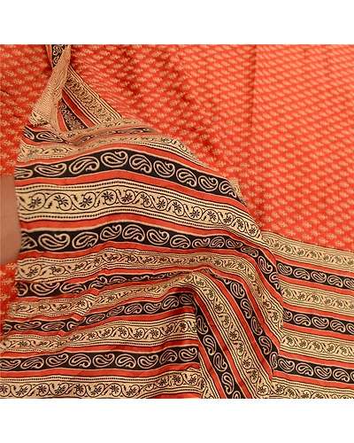 Sanskriti Vintage Orange Indian Sarees Pure Silk Printed Soft Sari Craft Fabric, PR-59248-Orange-Printed Floral Design-Pure Silk-5