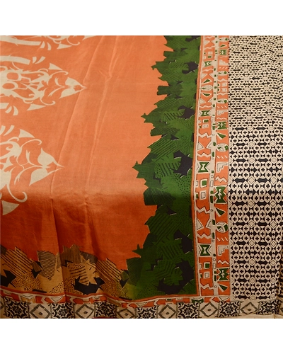 Sanskriti Vintage Black Indian Sarees Pure Silk Printed Soft Sari Craft Fabric, PR-59249-Black-Printed Floral Design-Pure Silk-3