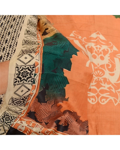 Sanskriti Vintage Black Indian Sarees Pure Silk Printed Soft Sari Craft Fabric, PR-59249-Black-Printed Floral Design-Pure Silk-5