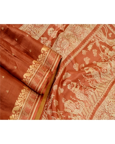 Sanskriti Vintage Brown Human Printed Sarees Pure Silk Soft Sari Craft Fabric, PR-59253-Brown-Printed Floral Design-Pure Silk-1