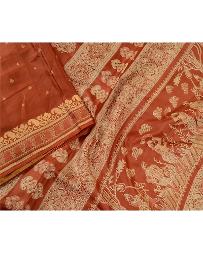 Sanskriti Vintage Brown Human Printed Sarees Pure Silk Soft Sari Craft Fabric, PR-59253-Brown-Printed Floral Design-Pure Silk-2