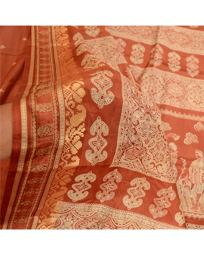Sanskriti Vintage Brown Human Printed Sarees Pure Silk Soft Sari Craft Fabric, PR-59253-Brown-Printed Floral Design-Pure Silk-3