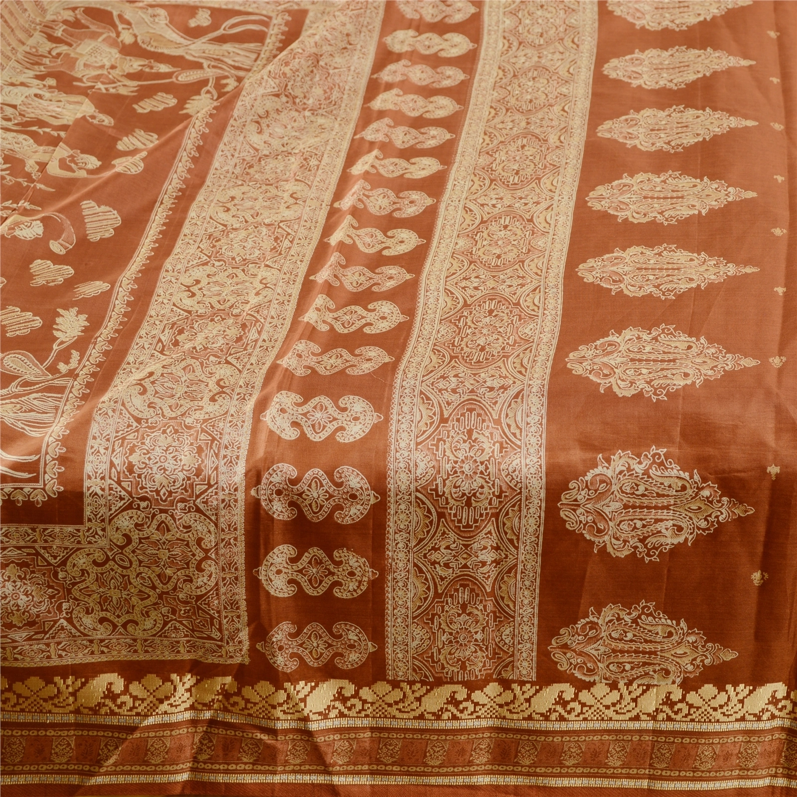 Sanskriti Vintage Brown Human Printed Sarees Pure Silk Soft Sari Craft Fabric, PR-59253-Brown-Printed Floral Design-Pure Silk-5