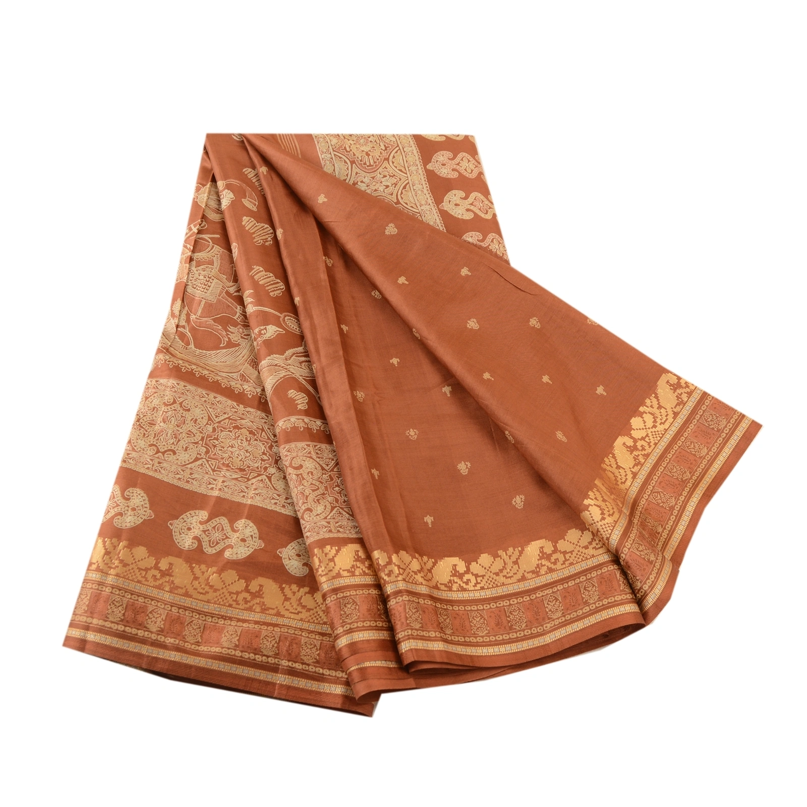 Sanskriti Vintage Brown Human Printed Sarees Pure Silk Soft Sari Craft Fabric, PR-59253-Brown-Printed Floral Design-Pure Silk-6