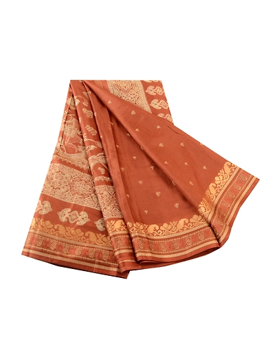 Sanskriti Vintage Brown Human Printed Sarees Pure Silk Soft Sari Craft Fabric, PR-59253-Brown-Printed Floral Design-Pure Silk-6