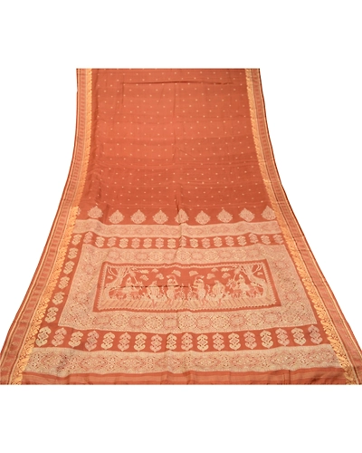 Sanskriti Vintage Brown Human Printed Sarees Pure Silk Soft Sari Craft Fabric, PR-59253-Brown-Printed Floral Design-Pure Silk-7