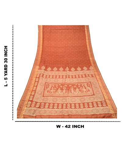 Sanskriti Vintage Brown Human Printed Sarees Pure Silk Soft Sari Craft Fabric, PR-59253-Brown-Printed Floral Design-Pure Silk-8