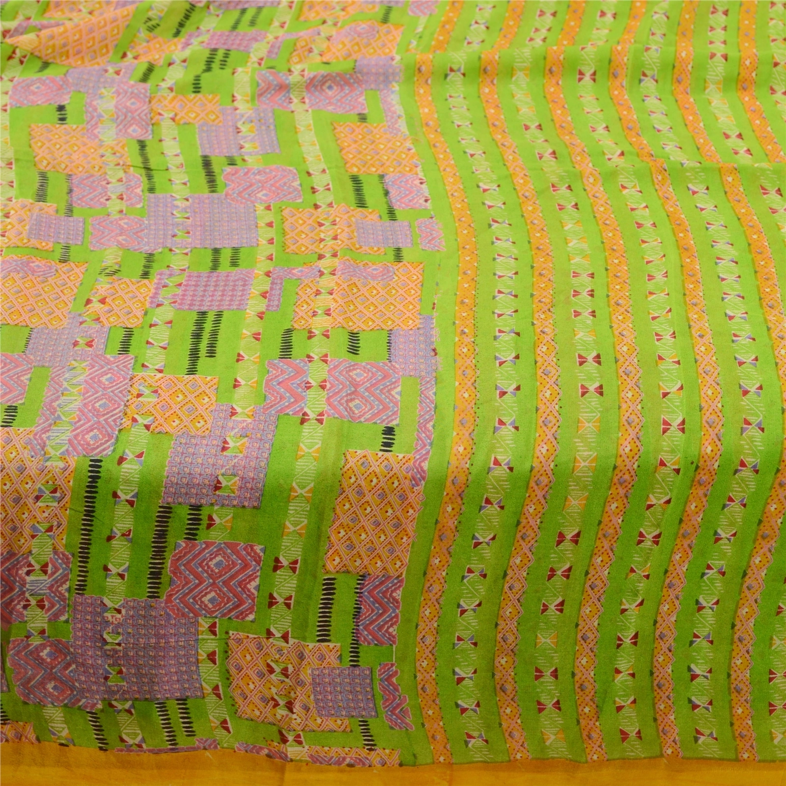 Sanskriti Vintage Green Printed Sarees Pure Silk Soft Sari Floral Craft Fabric, PR-59257-Green-Printed Floral Design-Pure Silk-3