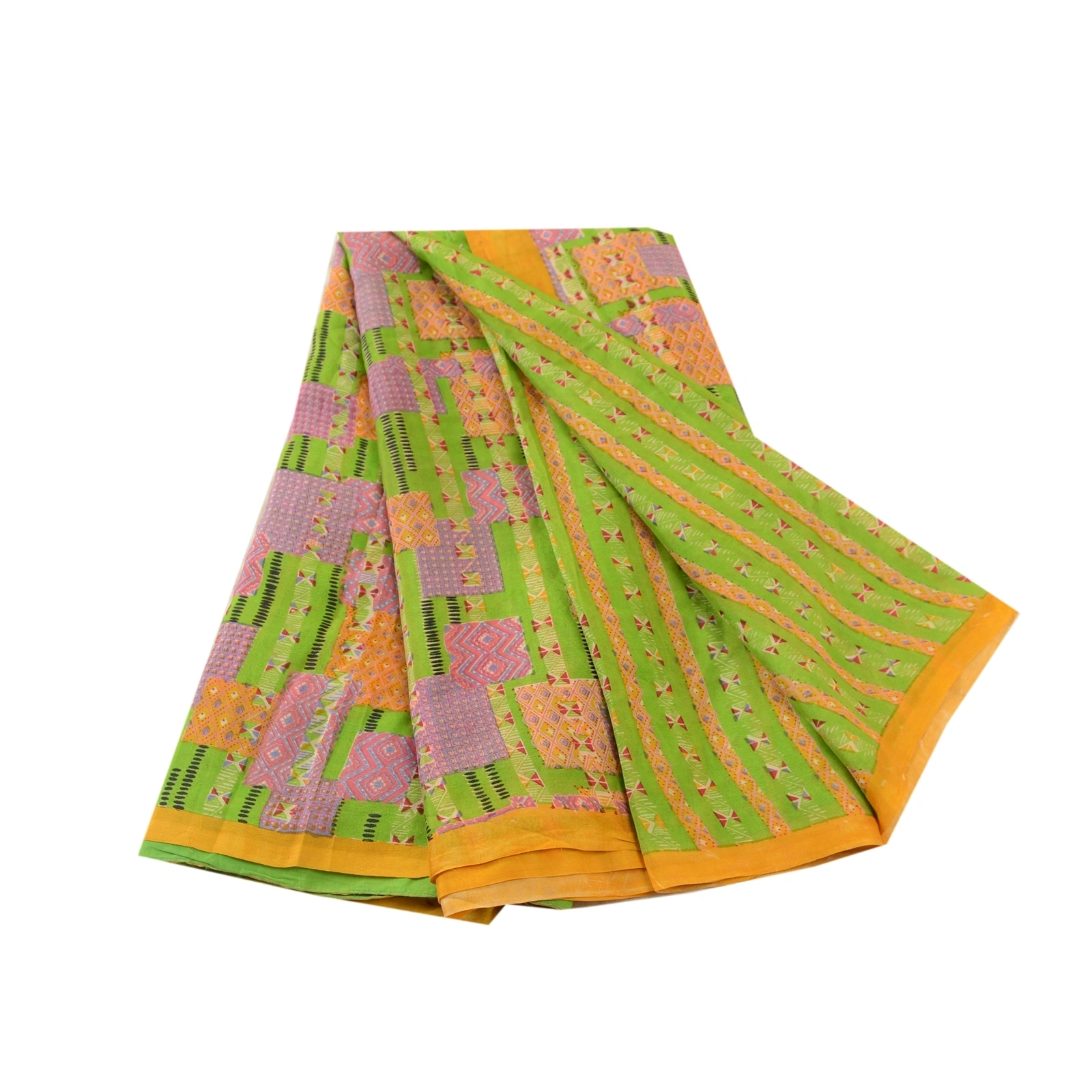 Sanskriti Vintage Green Printed Sarees Pure Silk Soft Sari Floral Craft Fabric, PR-59257-Green-Printed Floral Design-Pure Silk-6