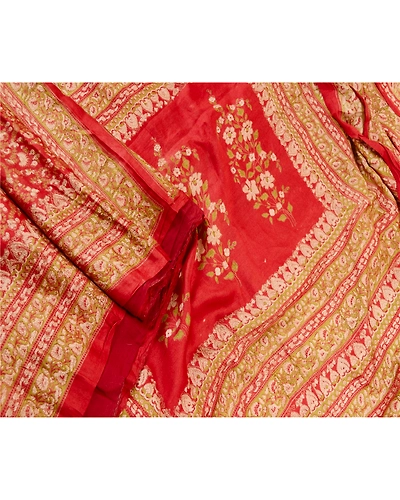 Sanskriti Vintage Red Printed Sarees Pure Silk Soft Sari Floral 5Yd Craft Fabric, PR-59260-Red-Printed Floral Design-Pure Silk-1
