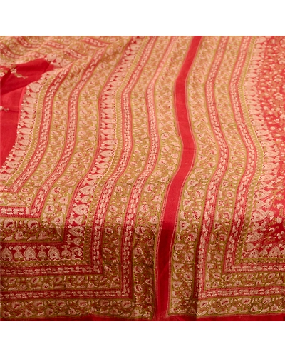 Sanskriti Vintage Red Printed Sarees Pure Silk Soft Sari Floral 5Yd Craft Fabric, PR-59260-Red-Printed Floral Design-Pure Silk-3