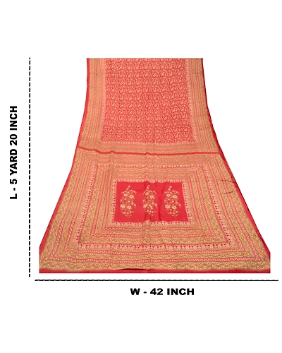 Sanskriti Vintage Red Printed Sarees Pure Silk Soft Sari Floral 5Yd Craft Fabric, PR-59260-Red-Printed Floral Design-Pure Silk-8